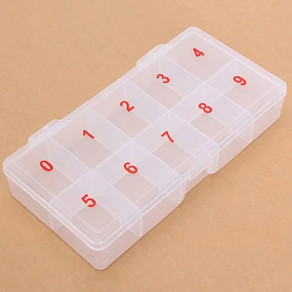 

10-Cell Clear Nail Tips Case PP Plastic 178x9x3cm Portable Compact Storage Box for Earrings Rings Beads False Nail Tips Jewelry