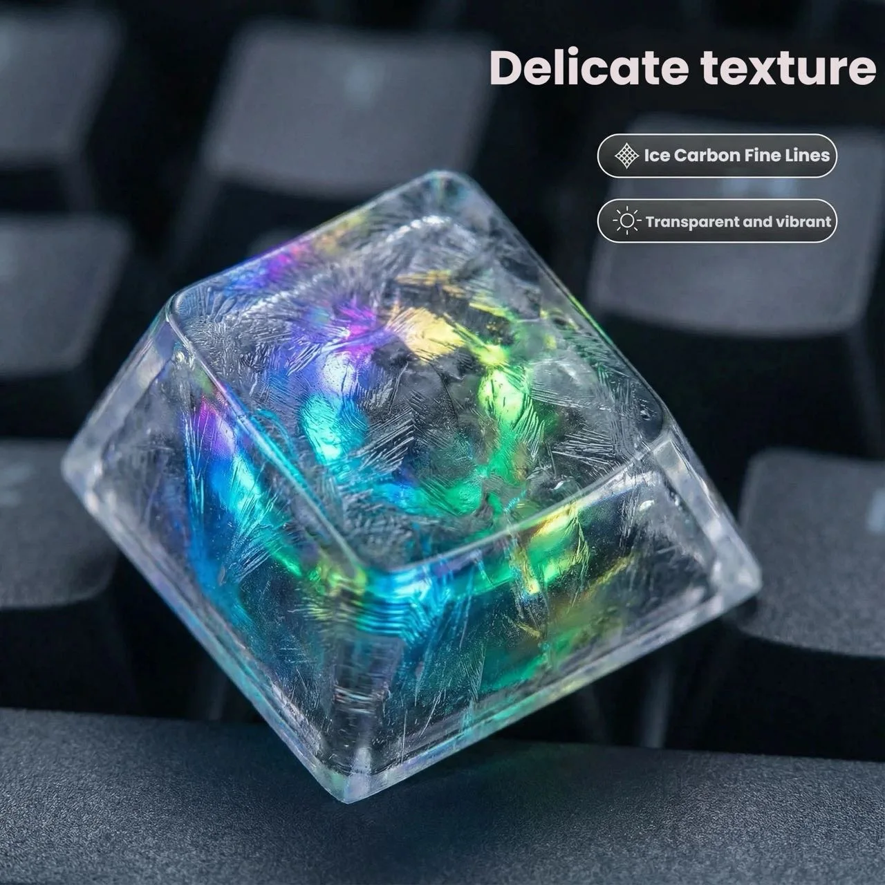132 key transparent ice carbon pattern keycaps compatible with mechanical magnetic switch keyboards featuring Cherry MX switches