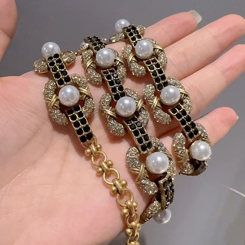 

Vintage Pearl Necklace Jewelry Choker Antique Collar Square Wedding Black Rhinestones Dresses Woman New Trending 2026 Gift Party