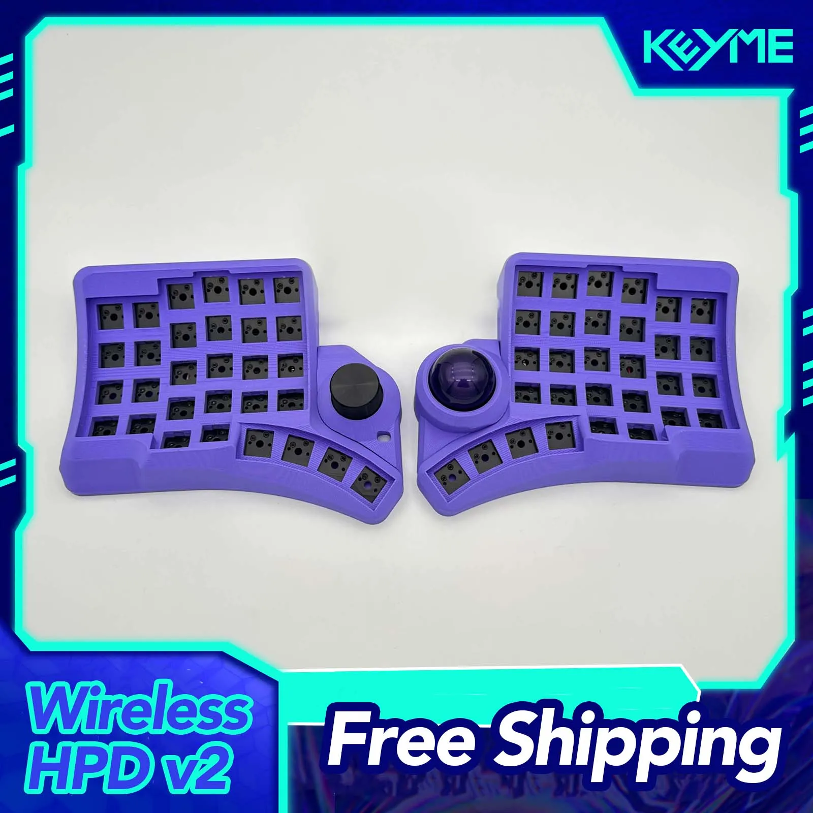 HPD V2 Wireless Bluetooth Curved Split Mechanical Keyboards Kit With Trackball Knob nrf52840 Support Hot Swap ZMK 550mAh Battery