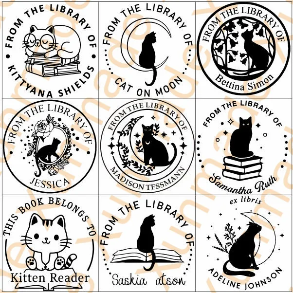 Cat stamp Custom Book Stamp Personalized Custom Name Stamp Self Inking From the Library Of ,This Book Belongs To, Back to School