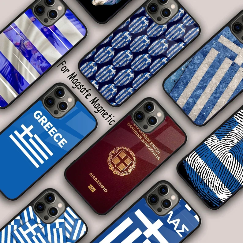 Greece Greek National Flag Magnetic Phone Case For APPLE iPhone 16 14 13 12 11 Pro Max 15 Plus Wireless Charge MagSafe Cover