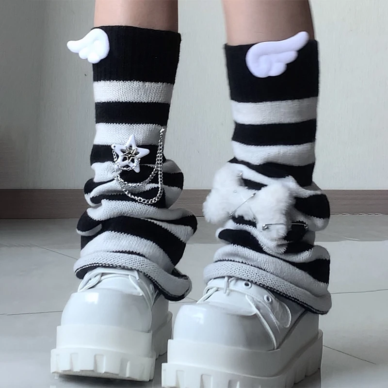 Y2K Leg Warmers Women Japanese Lolita Long Socks Knitted Foot Cover Autumn Winter Crochet Heap Sock Boot Cuffs Streetwear