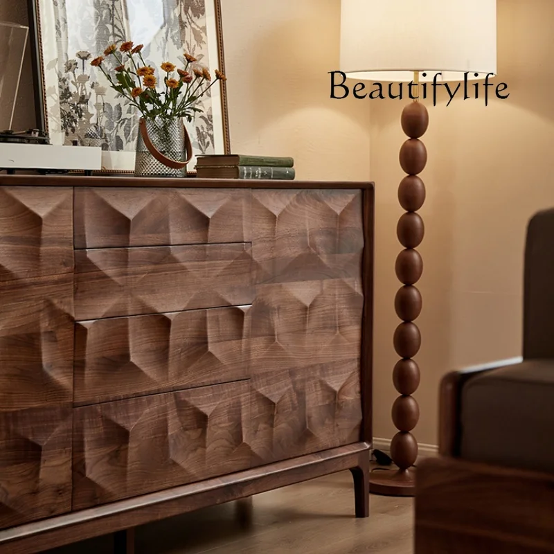 Italian light luxury art carved storage cabinet black walnut simple side cabinet designer high-end