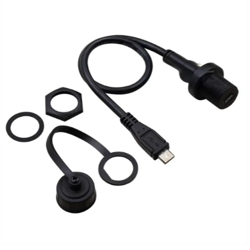 Extension Waterproof Cable 1m IP67 Micro-USB 2.0 5 Pin 90 Degree Male to Female Car Ship Dashboard Panel Mount Connector