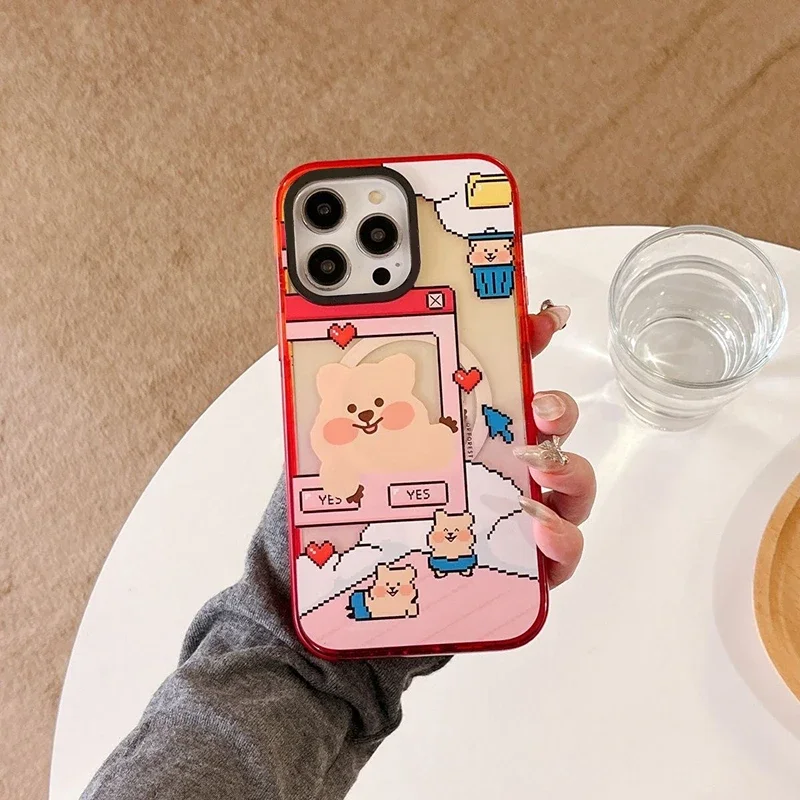 

Cute Bear Colorful Border 2.5 Acrylic Magnetic Phone Case Cover for IPhone 12 13 14 15 16 Pro Max Case