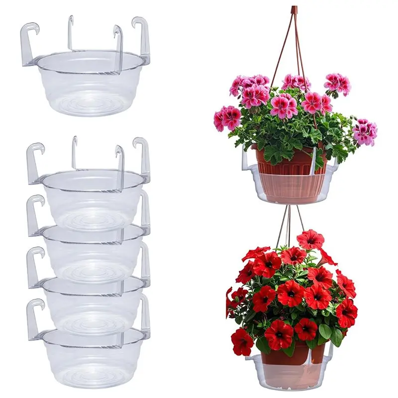 AB13-Round Hanging Plant Tray Saucer With Built-In Hooks & Water Catcher