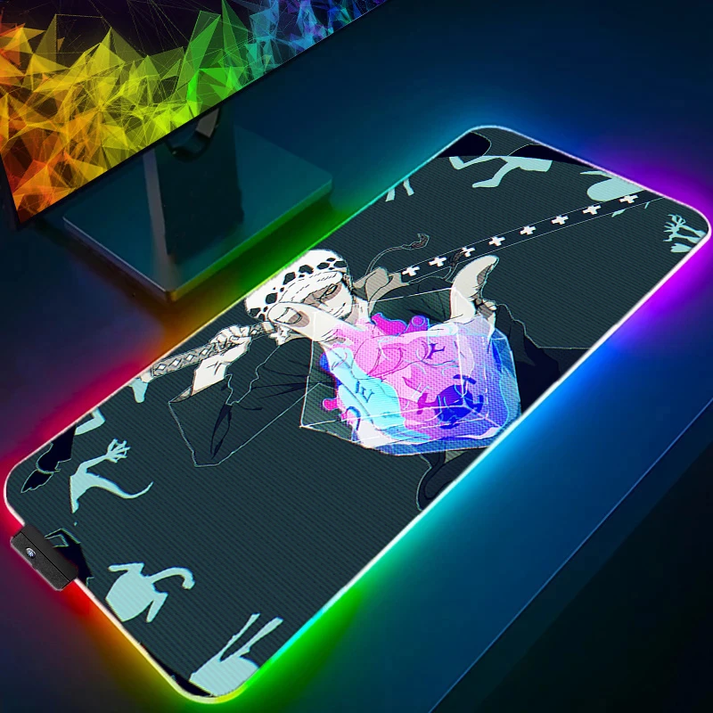 

RGB LED Mouse Pad Anime Keyboard Pad Non-Slip Tablet Pad PC Accessories Mousepad Gaming One Piece Trafalgar D Water Law Desk Mat