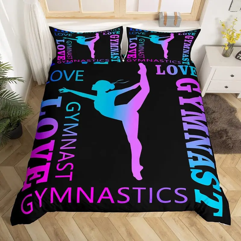 Gymnastics Duvet Cover for Kids Teens Girls Queen Lightweight Quilt Covers Sports Themed Bedding Sets Bedroom Decor No Comforter