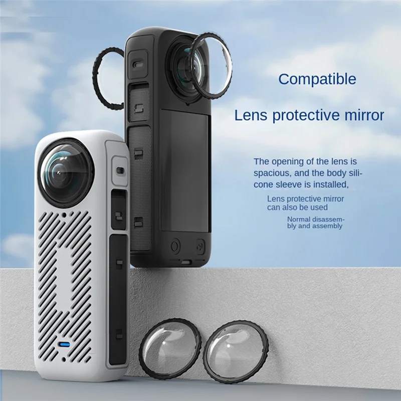 طقم حماية من السيليكون AA84 لجسم Insta360 X4 غطاء من السيليكون X4 طقم عدسات ملحقات حماية للكاميرا الرياضية