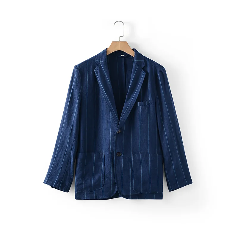 Spring and Summer Men's Thin Linen Suit Jacket Long Sleeve Business Lapel Jacket with Pockets Lightweight Men's Clothing