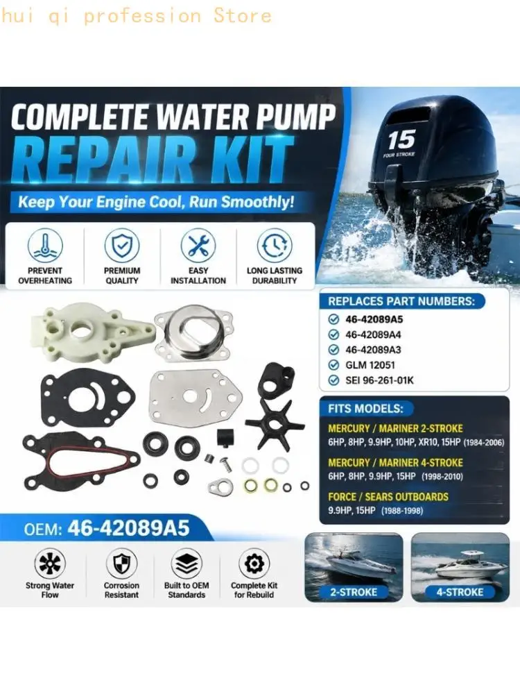 SEI 96-261-01K GLM 12051 Water Pump Component Set for 6‑15HP Service with Six Vane Impeller, Housing Pieces, Gaskets, Rings