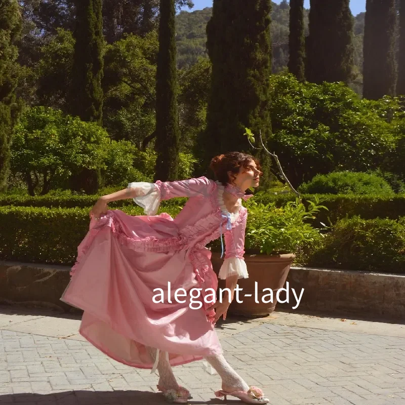 Victorian Rococo Pink Prom Dress Sleeves Revival Bustle Duchess Style Evening Dress Lace Medieval Renaissance Customised