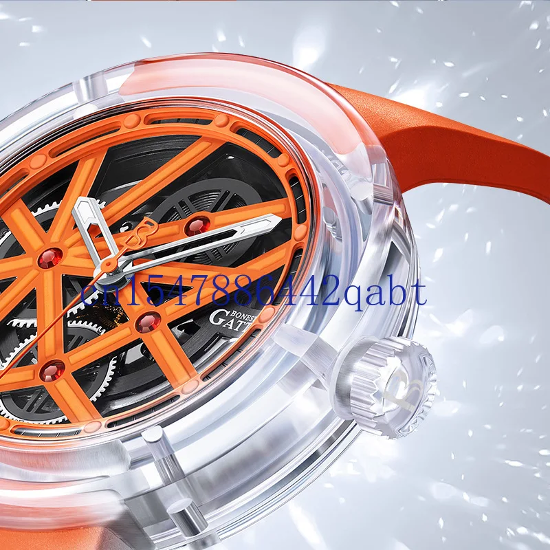 Brand watch, fashionable night light transparent case, business men's mechanical watch