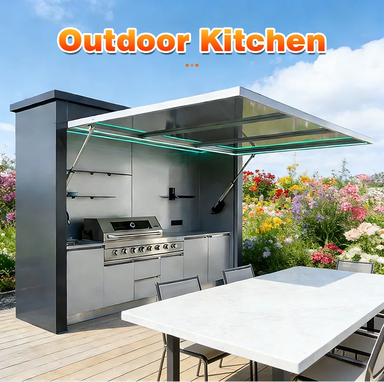 Modern Heavy Duty Outdoor Aluminum Kitchen With Star Light Ceiling LED Light For Camping Courtyard Party Gathering Use