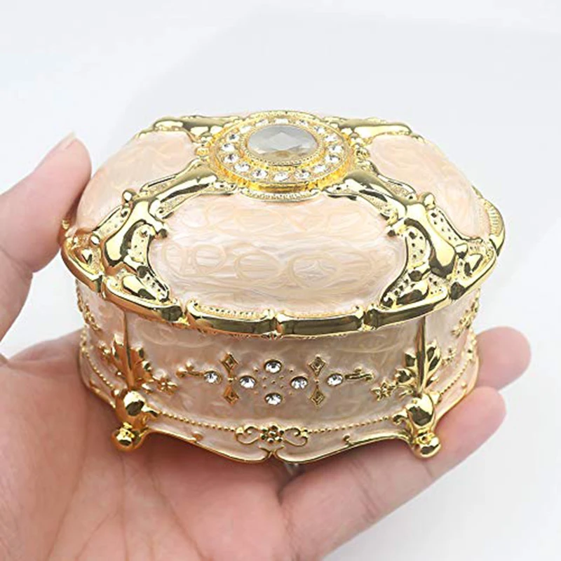 ROSIKING Oval Emboss Alloy Metal Music Box Wind Up Antique Jewelry Musical Boxes Christmas Birthday Valentine's Day Gifts