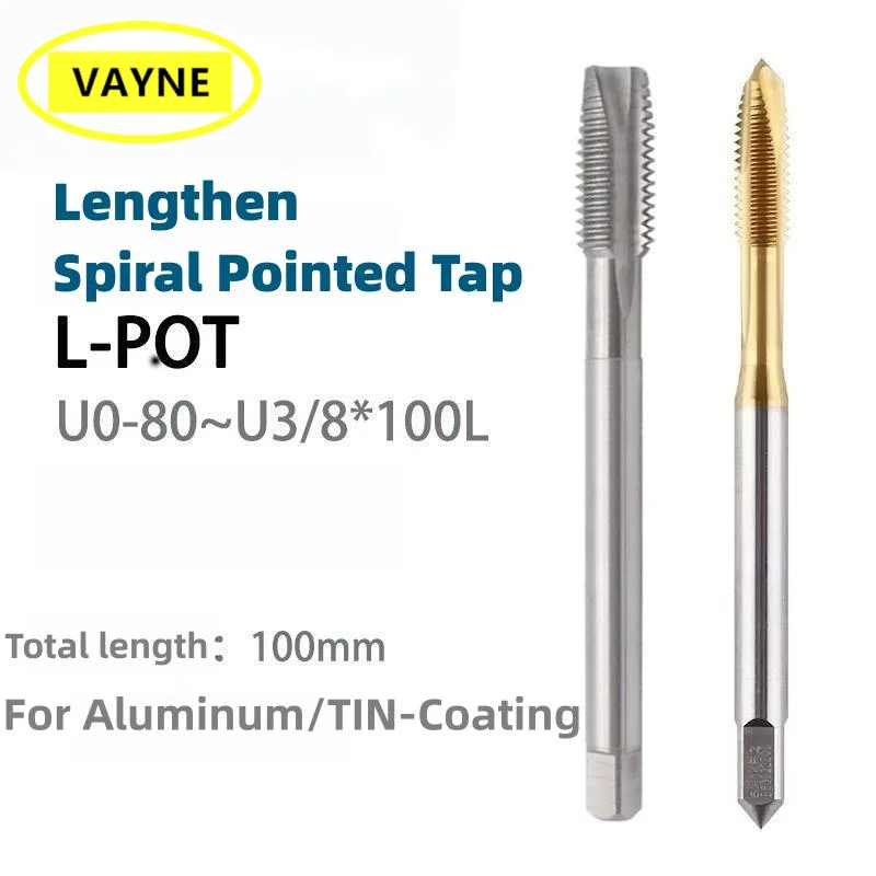 

American Lengthening Spiral Pointed Tap For aluminum/With Tin Machine UNC UNF0-80/6-32 10-24 3/8 5/16 X100L Screw Thread Tap