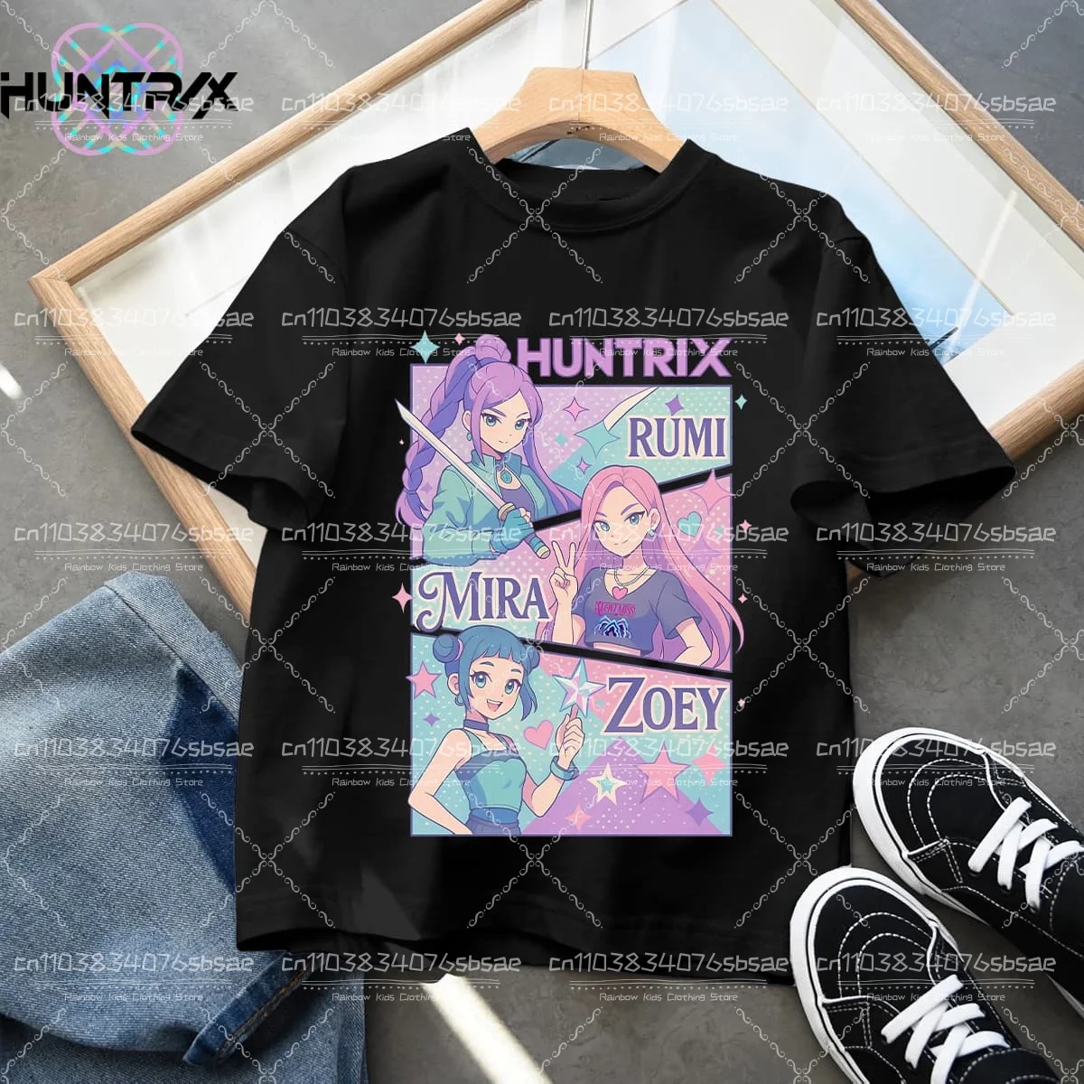 Одежда для маленьких девочек 2025 года, футболка с героями мультфильмов Kpop «Охотники на демонов», забавный подарок для фанатов, крутые детские футболки в стиле Харадзюку, летние топы