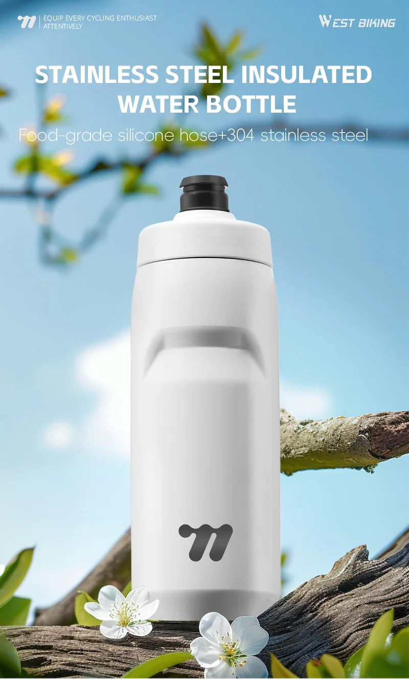 WEST BIKING Edelstahl-Fahrradflasche 24H Kalt-/Warmhaltefunktion 550ml Radflasche Fitness-Vakuumbecher Gym-Sportflasche – Detail 1