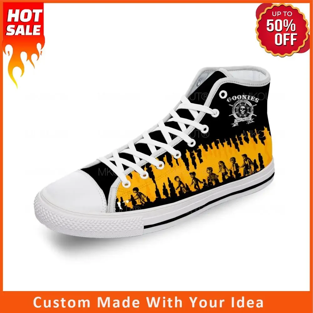

Movie Goonies Never Say Die Cool White Cloth Fashion 3D Print High Top Canvas Shoes Men Women Lightweight Breathable Sneakers