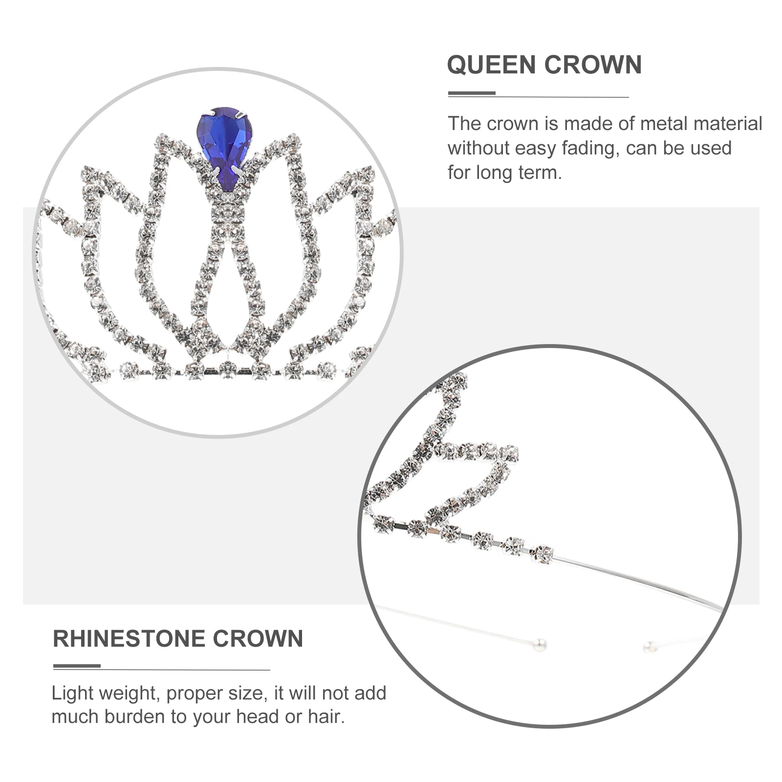 

Princess Crown Girls Tiara Blue Metal Hair Decoration Kids Accessories Durable Lightweight Sturdy Structure Crystals Elegant