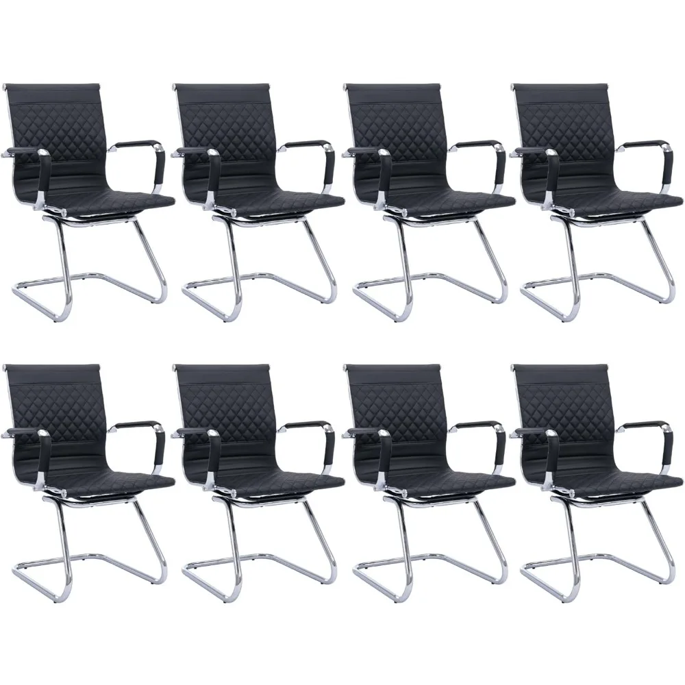 Office Guest Reception Chairs Waiting Room Chairs Set of 8 Conference Room Chairs with Mid Back, Modern PU Leather Desk