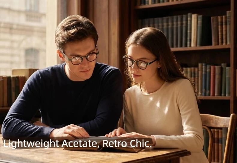 Retro Hochwertige Acetat-Brillen, handgefertigt in Japan, mit einem runden, modischen Rahmen, Unisex-Designer-Markenbrille. – Detail 4