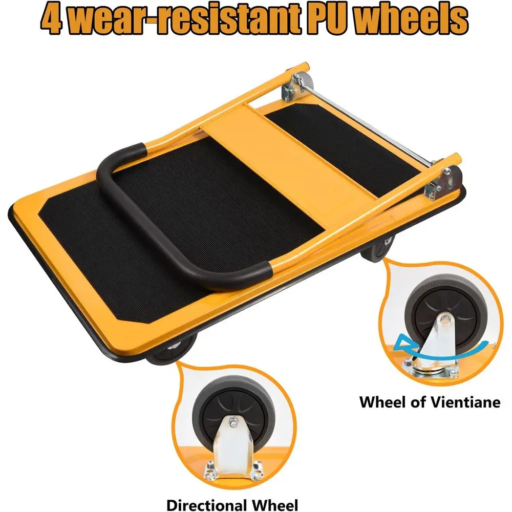 รถบรรทุกพื้นเรียบพับได้ขนาดใหญ่ สีเหลือง - รับน้ำหนักได้ 880 ปอนด์, 35.8x24x34.3 นิ้ว