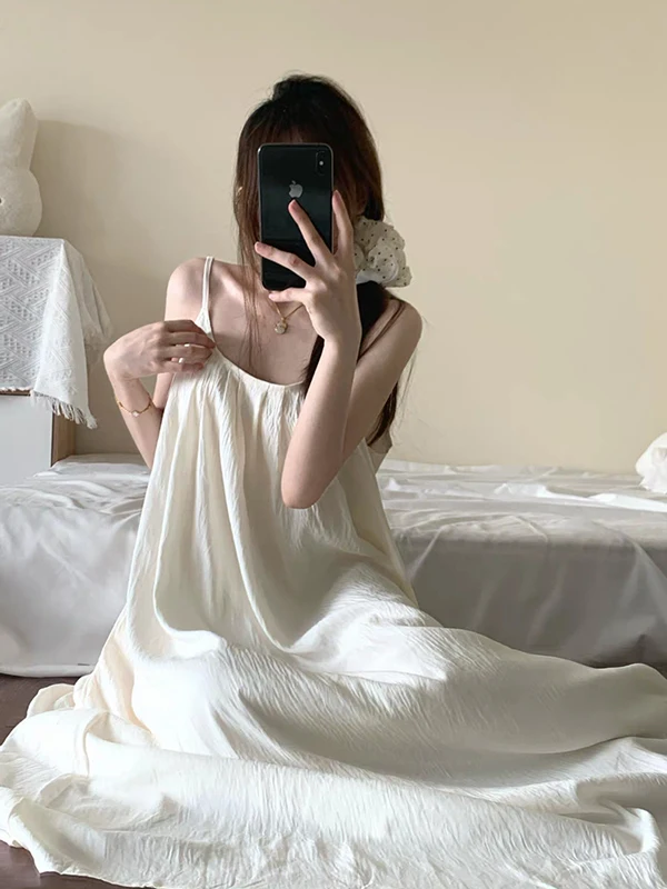 

Summer Thin Outerwear Women's Midi Dress Home Clothes Trendy Sleeveless Strapless Pure Color Casual A-Line Skirt Dress