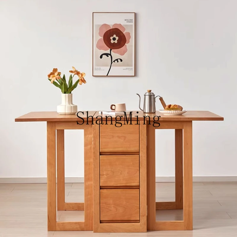 

ZYY solid wood folding dining table simple living room log storage cabinet solid wood small apartment bar table