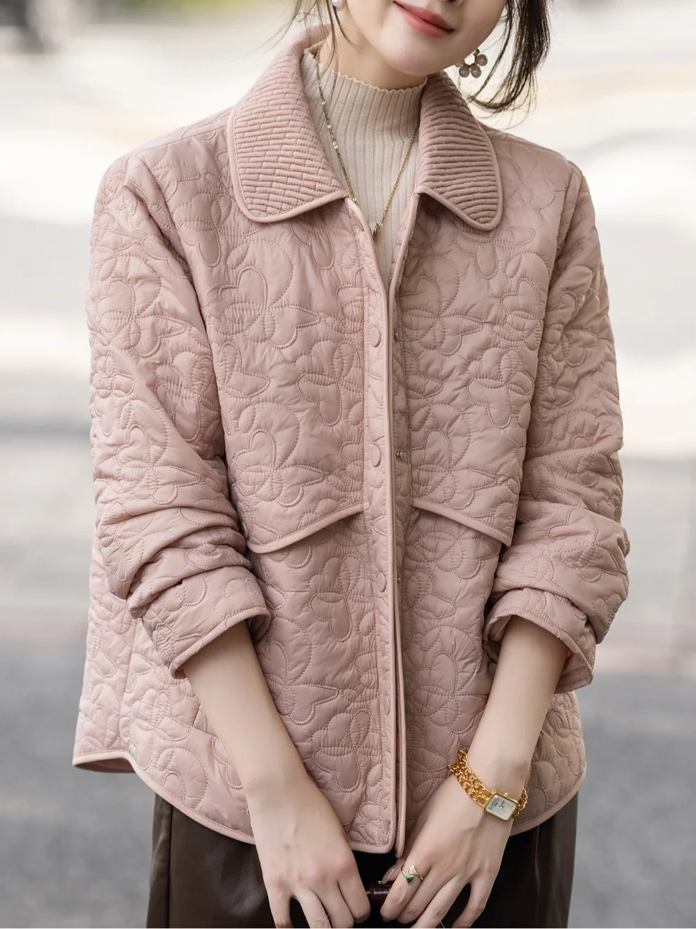 

Легкий хлопковый тюнер Small Fraance Sle, осенне-зимний женский свободный крой, длинный воротник-свеч с двойной пуговицей