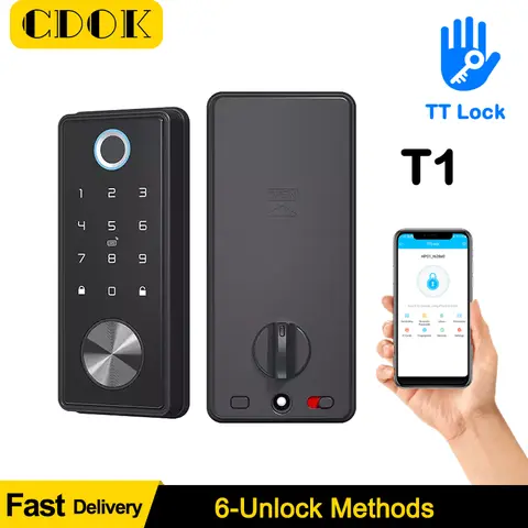 CDOK T1 Fingerprint door lock TT Lock APP Bluetooth Deadbolt Door Lock Smart Card Electronic For Security Mortise Smart Home