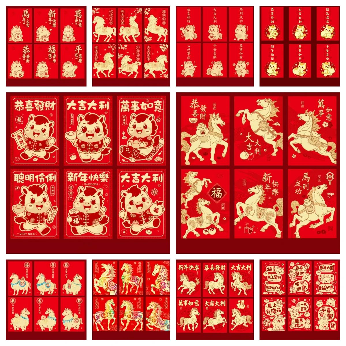 

12Pcs Chinese New Year Money Envelope 2026 Horse Year Red Envelope Red Pocket Creative Cartoon Spring Festival Envelope
