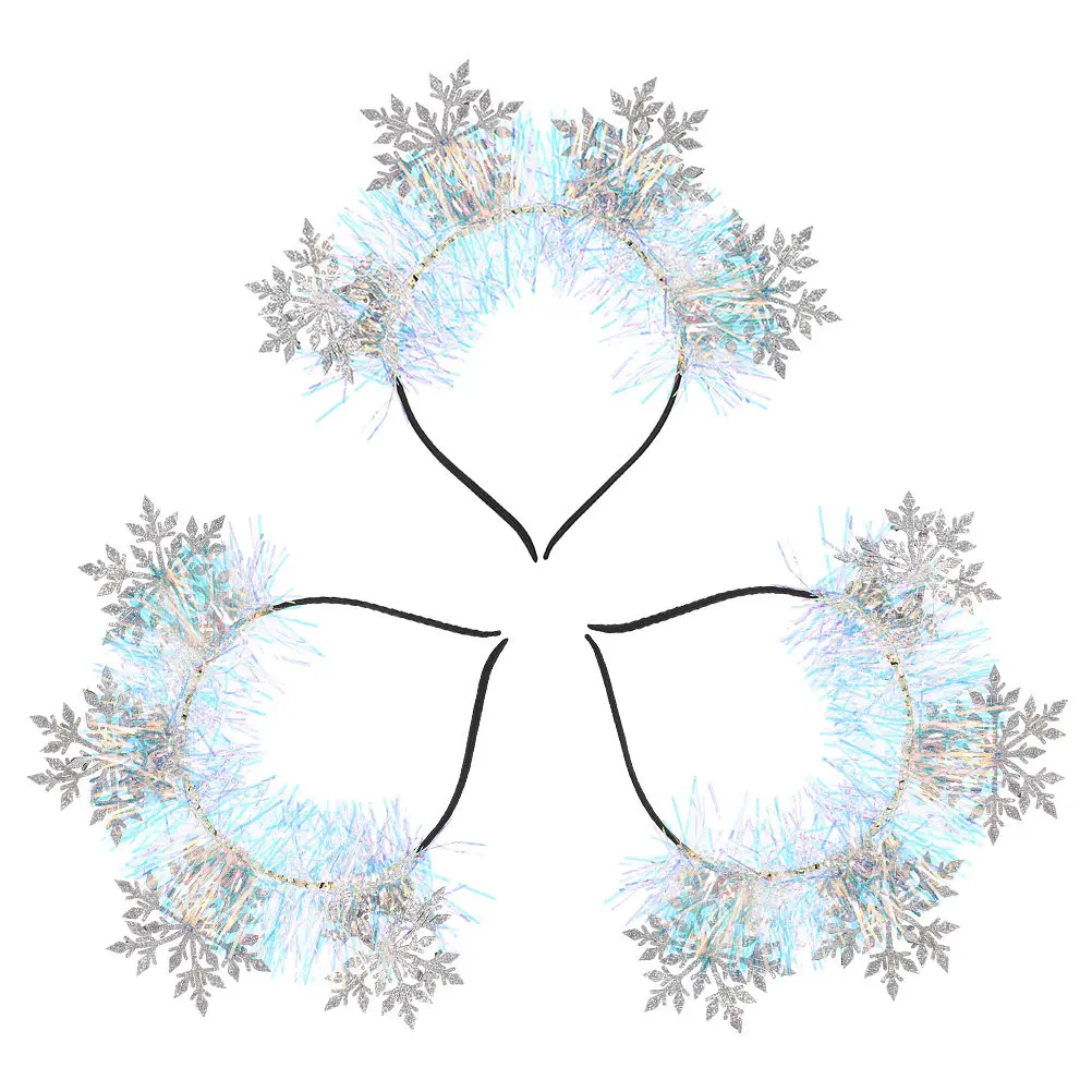3Pcs Snowflakes Headband Glitter Christmas Headband for Women and Party Hair Accessory Decorative Photo Prop Lightweight