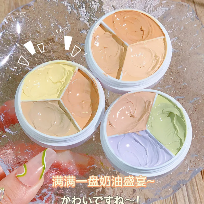 Bao Da Sư Ba Màu Kem Che Khuyết Điểm Với Bàn Chải Mặt Cơ Bản Contour Palette Bao Che Lỗ Hổng Các Đốm Mụn Thâm Chống Nước Trang Điểm