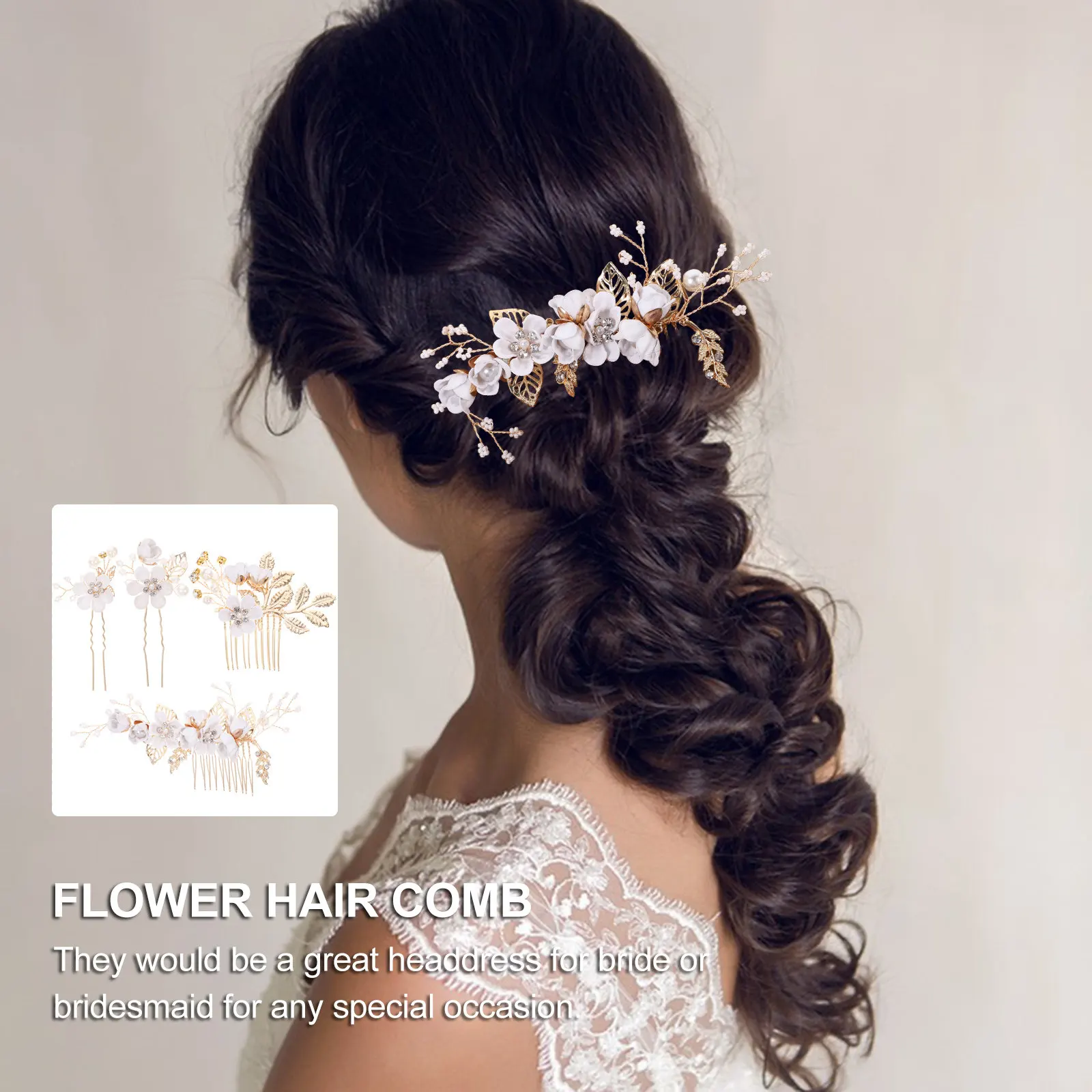 

4Pcs Wedding Hair Comb Hair Pin Set Flower Decor Bridal Headdress for Bride Bridesmaid Photo Shoot Birthday Engagement Elegant