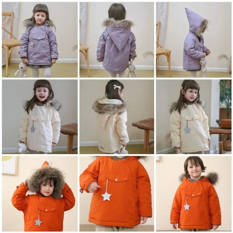 Children's Cotton Jacket 2024 Autumn New Item, Small and Medium-sized Children's Casual White Duck Down Cute Elf Hat Down Jacket