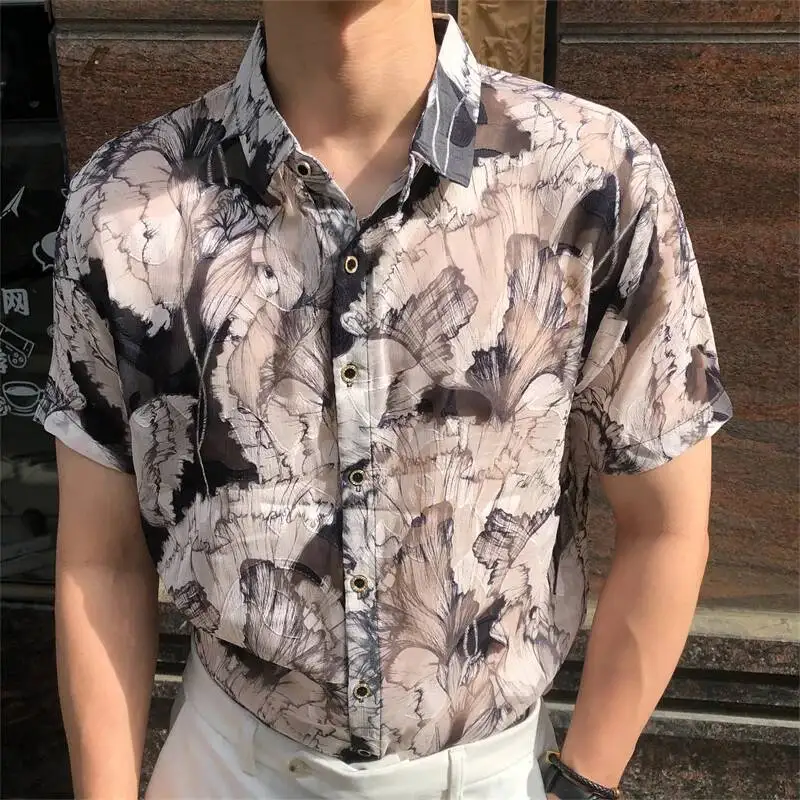2026 Summer Short Sleeve Shirt Flower Embroidery Shirt Mens Casual Shirts Streetwear Italy Social Smoking Shirt Club Party Shirt