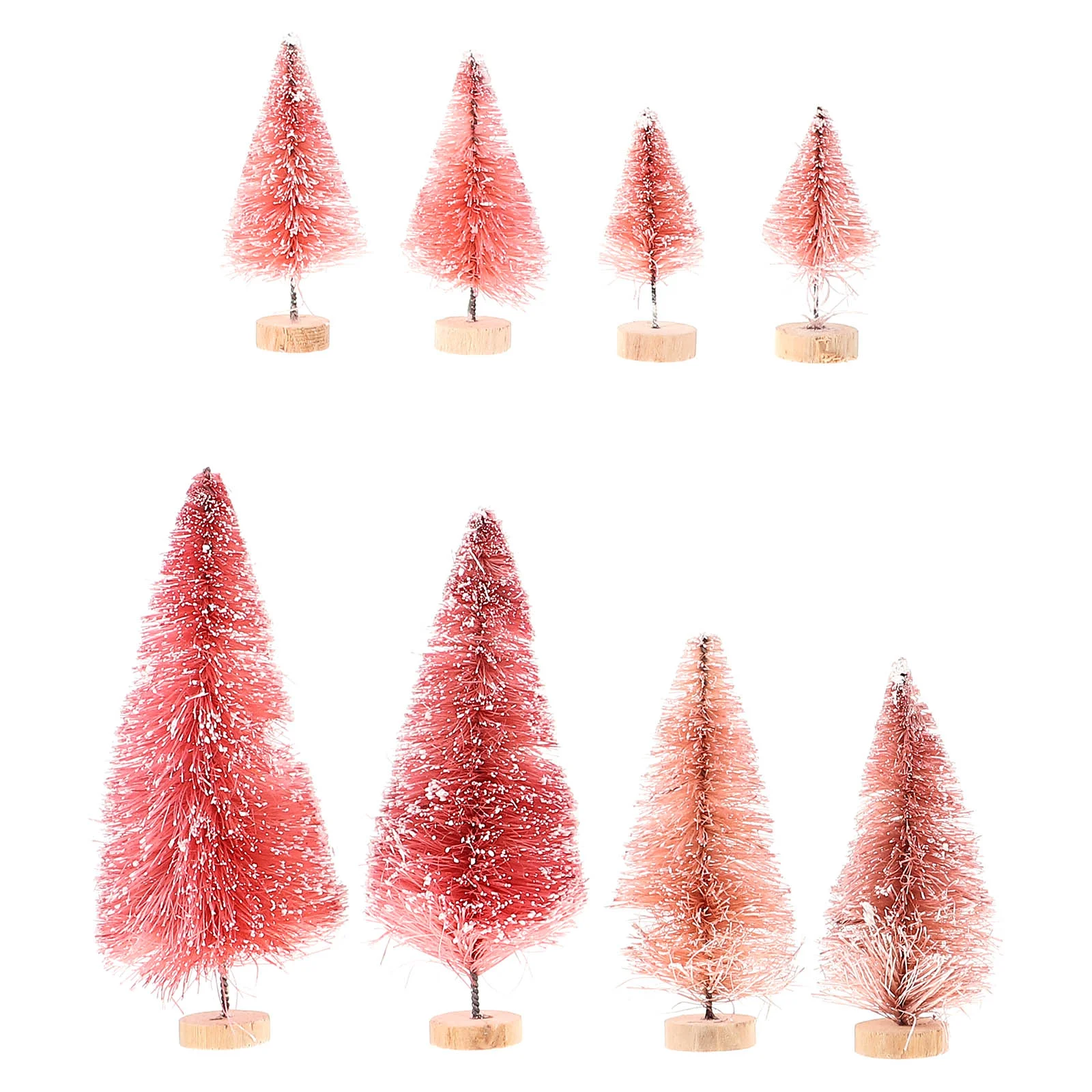 8 Pcs Little Christmas Trees Statue Decor Festival Adornment Frost Pink Iron Wire Prop Office