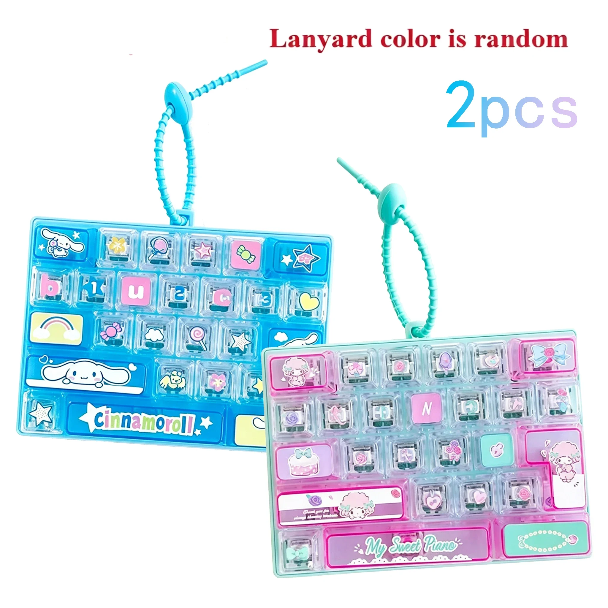 26-toetsen Sanrio 26‑Key Fidget Keyboard Sleutelhanger Set Hello Kitty Kuromi My Melody Stressverlichting Drukknop Speelgoed Tas Charm Cadeaus