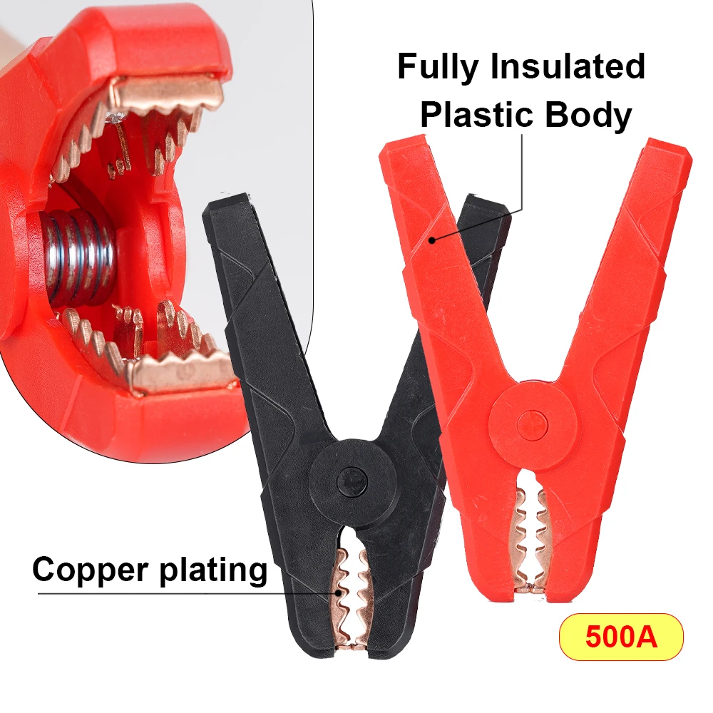 1 pair 100A/200A/300A/500A Copper Alligator Clips Lead Clip Terminal Crocodile Clamp Test Connector for Electrical Battery Start