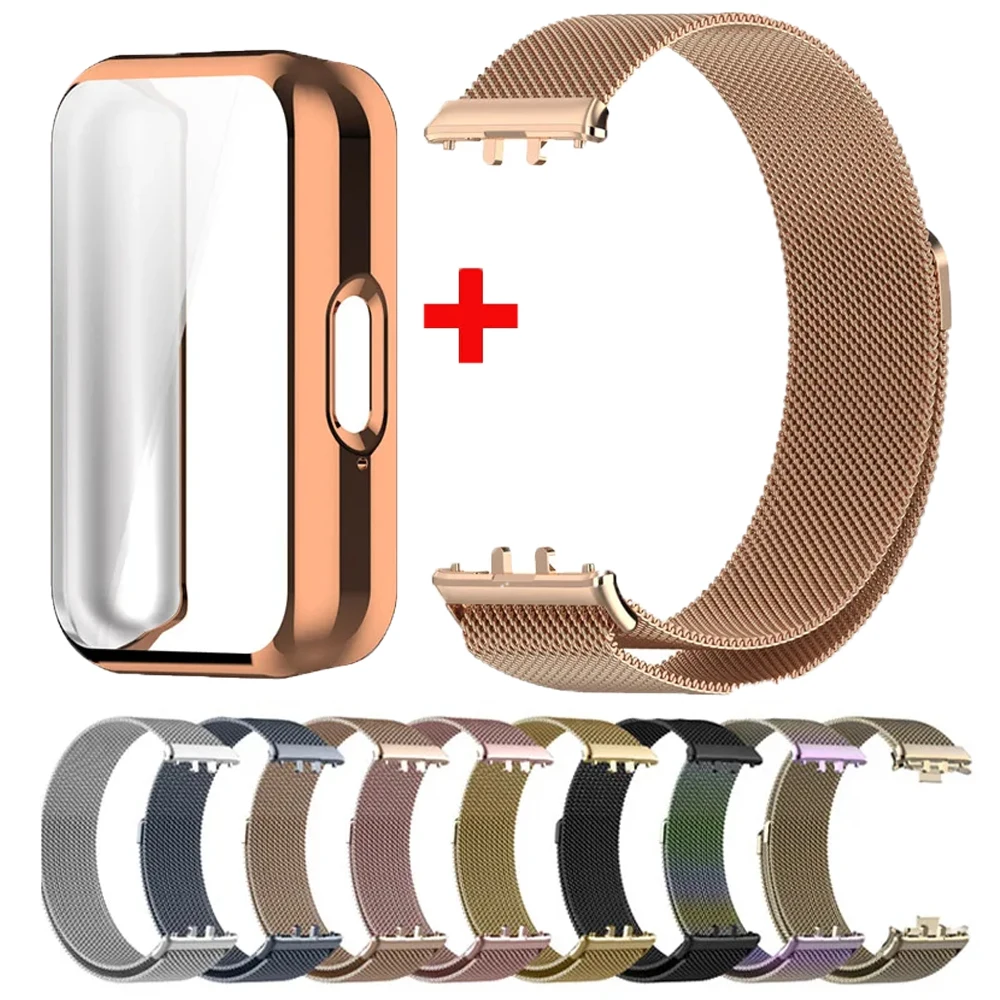 Funda y correa Milanesa para Samsung Galaxy Fit 3, banda protectora completa para Samsung Galaxy Fit 3, banda magnética para reloj SM-R390