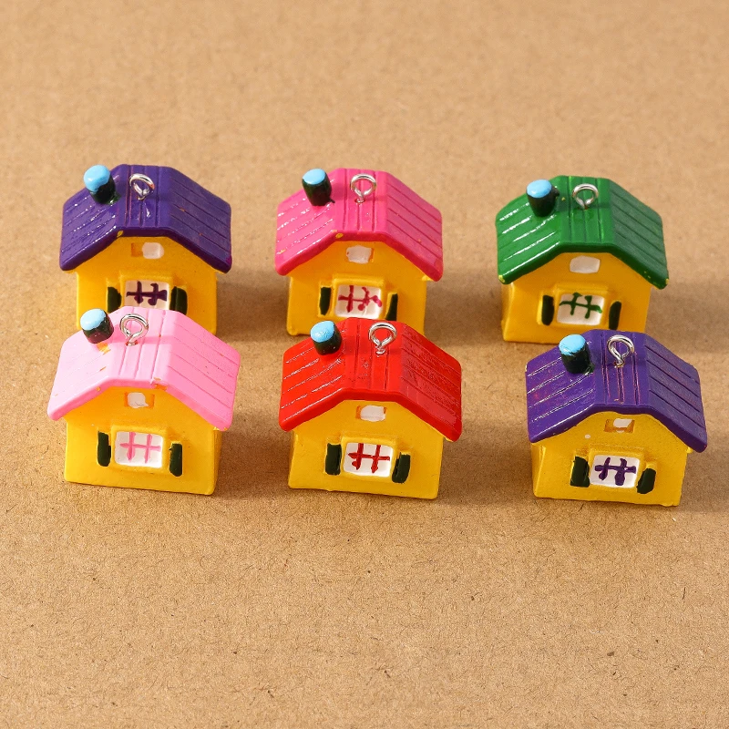 10pcs Cute Resin Mini Simulation House Pendant Charm for Jewelry Making Necklace Earrings DIY Bracelet Accessories Supplies