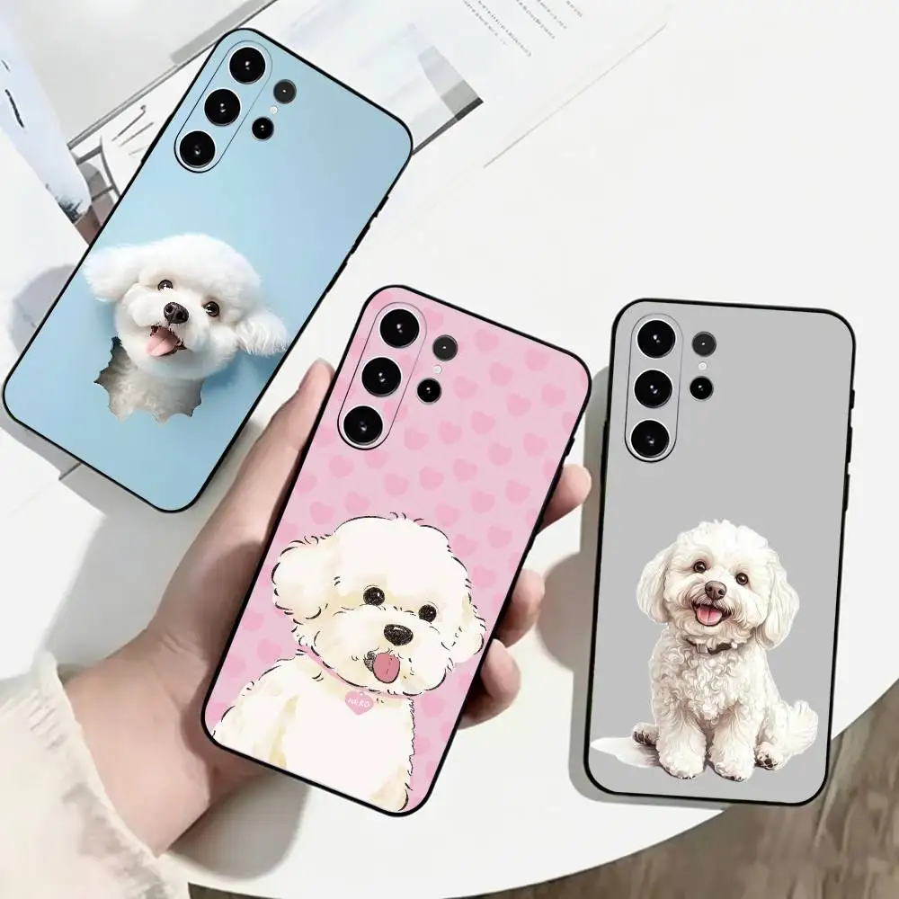 Cute Cartoon Bichon P-Puppy Phone Case Black Silicone Soft For Samsung S25,S24,S21,S22,S23,S30,Ultra,S20,Plus,Fe,Lite