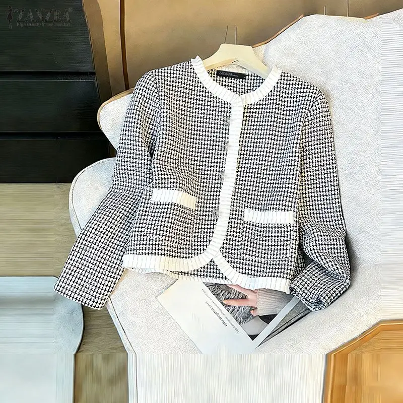 ZANZEA Women Fashion Blazer Long Sleeve Coats 2026 Autumn Spring Casual Color Patchwork Print Elegant Office Work Outercoats