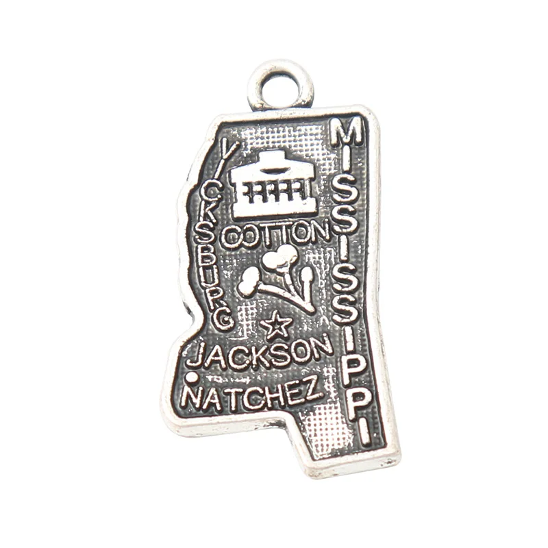 Fashion Alloy Mississippi State Map Pendant Charms 13*24mm 50pcs AAC632