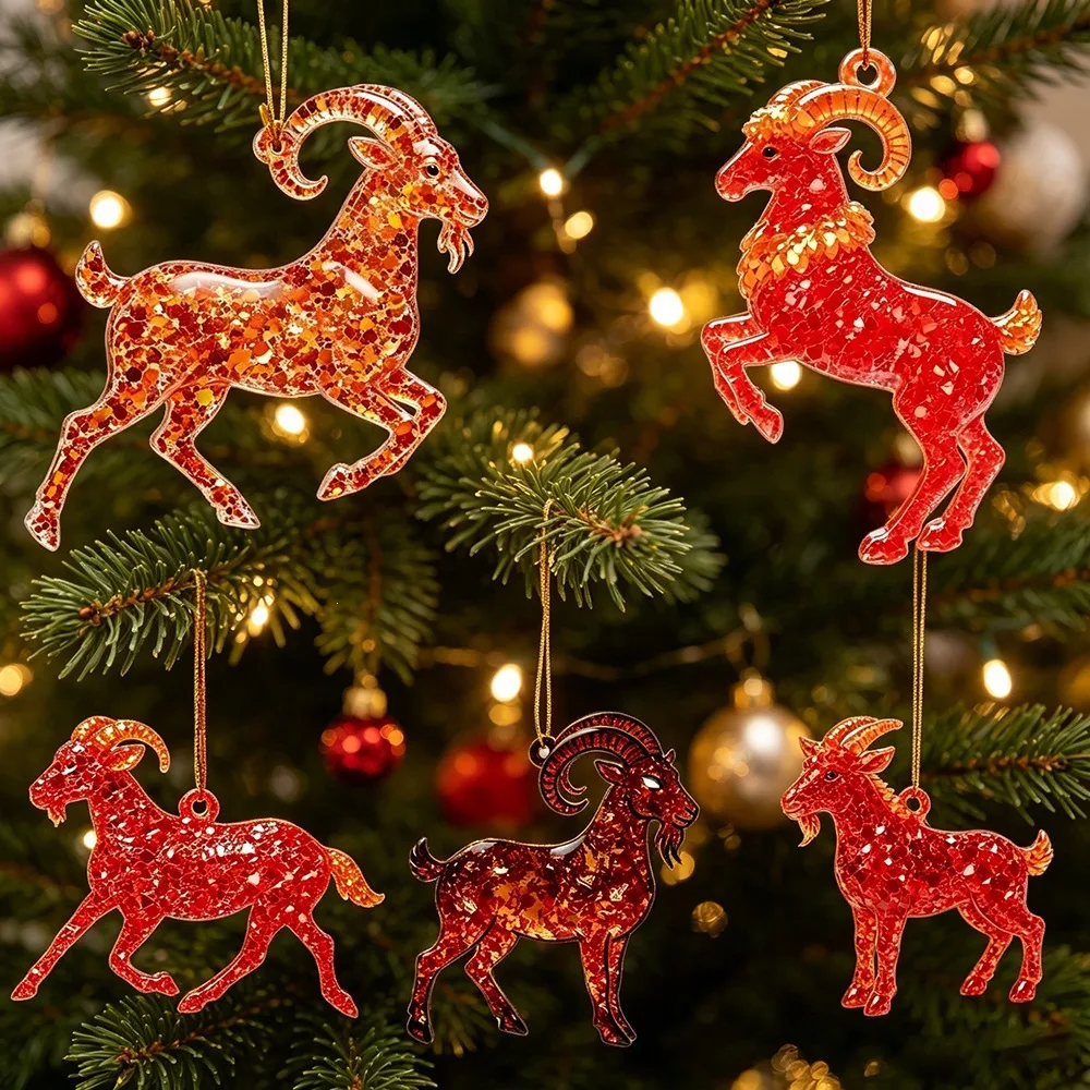1-40PCS Durable Acrylic Zodiac Sheep Pendant Tag Hanging Ornament for Christmas Tree Room Gift Family Friends Celebration