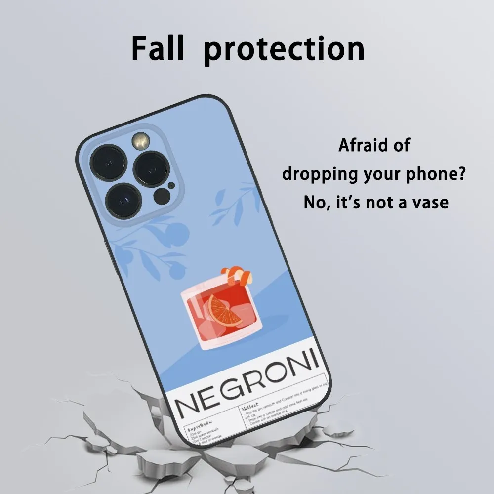 Negroni كوكتيل حالة الهاتف آيفون 16 15 14 13 برو ماكس زائد البسيطة متجمد لينة شل فوندا