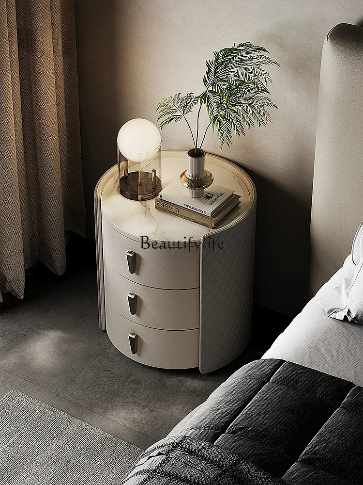 High-end design round bedside table light luxury simple modern high-value locker