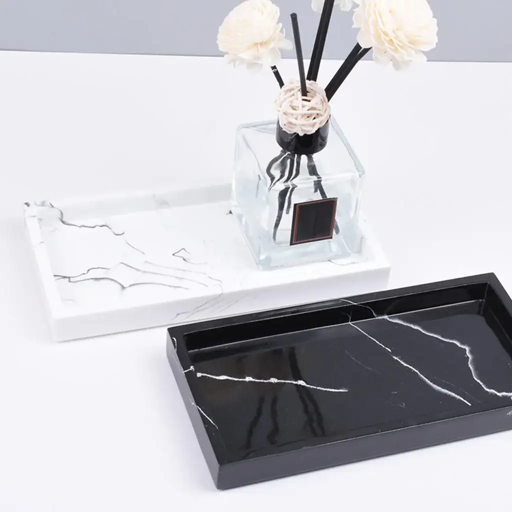 Plateau de rangement marbré en résine, présentoir à bijoux, organiseur de cosmétiques, plateau de service rectangulaire pour la maison et l'hôtel